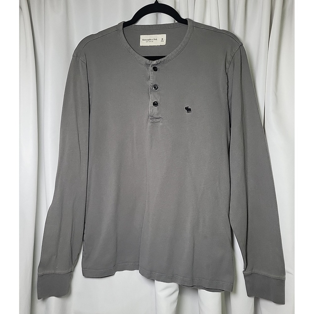 Abercrombie & Fitch Henley Long Sleeve Men's Size Medium Gray Long Sleeve‎ Moose